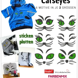 Catseyes, Stickdateien & Plottdateien, 6 Motive in 2 Größen, als Download
